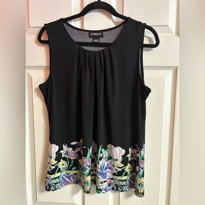 Liz Claiborne Black Sleeveless Top with Multicolor Floral Hem